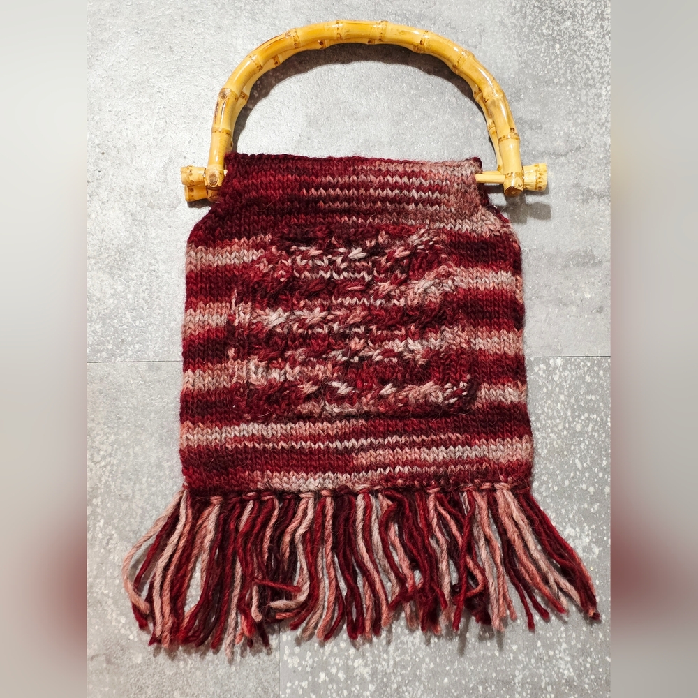 Handmade Knit Bag with Bamboo Handle